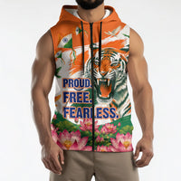 India Proud Free Fearless Sleeveless Zip Hoodie Bengal Tiger Military Soldier Jets Art