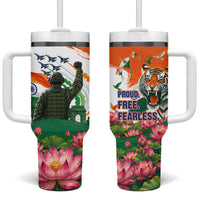 India Proud Free Fearless Tumbler With Handle Bengal Tiger Military Soldier Jets Art