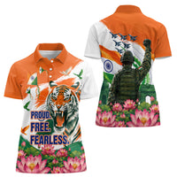 India Proud Free Fearless Women Polo Shirt Bengal Tiger Military Soldier Jets Art