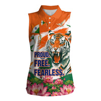 India Proud Free Fearless Women Sleeveless Polo Shirt Bengal Tiger Military Soldier Jets Art