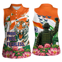India Proud Free Fearless Women Sleeveless Polo Shirt Bengal Tiger Military Soldier Jets Art