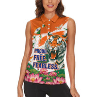 India Proud Free Fearless Women Sleeveless Polo Shirt Bengal Tiger Military Soldier Jets Art