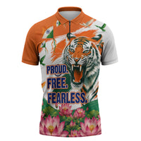 India Proud Free Fearless Zipper Polo Shirt Bengal Tiger Military Soldier Jets Art