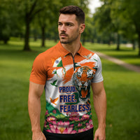 India Proud Free Fearless Zipper Polo Shirt Bengal Tiger Military Soldier Jets Art