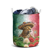 Viva Mexico Independence Day Laundry Basket Sombrero Jaguar Mayan Pyramid Fireworks