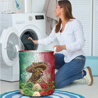 Viva Mexico Independence Day Laundry Basket Sombrero Jaguar Mayan Pyramid Fireworks