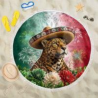 Viva Mexico Independence Day Beach Blanket Sombrero Jaguar Mayan Pyramid Fireworks