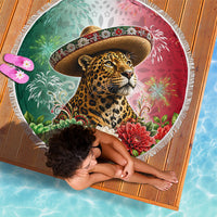 Viva Mexico Independence Day Beach Blanket Sombrero Jaguar Mayan Pyramid Fireworks