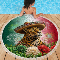 Viva Mexico Independence Day Beach Blanket Sombrero Jaguar Mayan Pyramid Fireworks