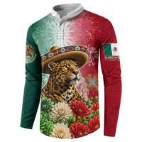 Viva Mexico Independence Day Button Sweatshirt Sombrero Jaguar Mayan Pyramid Fireworks
