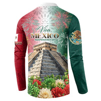 Viva Mexico Independence Day Button Sweatshirt Sombrero Jaguar Mayan Pyramid Fireworks