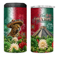 Viva Mexico Independence Day 4 in 1 Can Cooler Tumbler Sombrero Jaguar Mayan Pyramid Fireworks