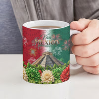 Viva Mexico Independence Day Ceramic Mug Sombrero Jaguar Mayan Pyramid Fireworks