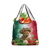 Viva Mexico Independence Day Grocery Bag Sombrero Jaguar Mayan Pyramid Fireworks