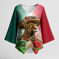 Viva Mexico Independence Day Kimono Sleeve Blouse Sombrero Jaguar Mayan Pyramid Fireworks