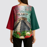 Viva Mexico Independence Day Kimono Sleeve Blouse Sombrero Jaguar Mayan Pyramid Fireworks