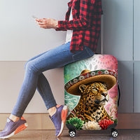Viva Mexico Independence Day Luggage Cover Sombrero Jaguar Mayan Pyramid Fireworks