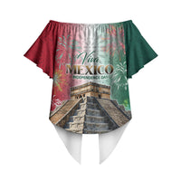 Viva Mexico Independence Day Off Shoulder Wrap Waist Top Sombrero Jaguar Mayan Pyramid Fireworks