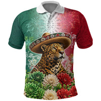 Viva Mexico Independence Day Polo Shirt Sombrero Jaguar Mayan Pyramid Fireworks