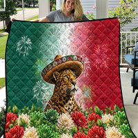 Viva Mexico Independence Day Quilt Sombrero Jaguar Mayan Pyramid Fireworks