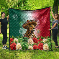 Viva Mexico Independence Day Quilt Sombrero Jaguar Mayan Pyramid Fireworks