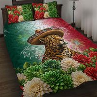 Viva Mexico Independence Day Quilt Bed Set Sombrero Jaguar Mayan Pyramid Fireworks