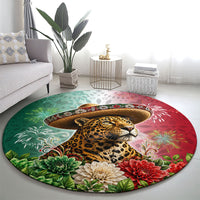 Viva Mexico Independence Day Round Carpet Sombrero Jaguar Mayan Pyramid Fireworks