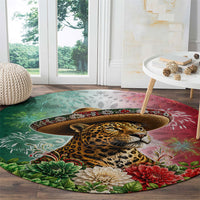 Viva Mexico Independence Day Round Carpet Sombrero Jaguar Mayan Pyramid Fireworks