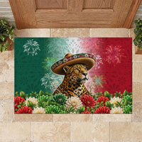Viva Mexico Independence Day Rubber Doormat Sombrero Jaguar Mayan Pyramid Fireworks