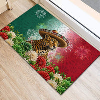 Viva Mexico Independence Day Rubber Doormat Sombrero Jaguar Mayan Pyramid Fireworks