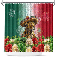 Viva Mexico Independence Day Shower Curtain Sombrero Jaguar Mayan Pyramid Fireworks
