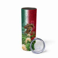 Viva Mexico Independence Day Skinny Tumbler Sombrero Jaguar Mayan Pyramid Fireworks