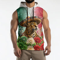 Viva Mexico Independence Day Sleeveless Hoodie Sombrero Jaguar Mayan Pyramid Fireworks
