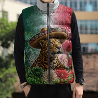 Viva Mexico Independence Day Sleeveless Puffer Jacket Sombrero Jaguar Mayan Pyramid Fireworks