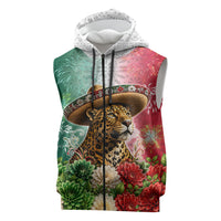 Viva Mexico Independence Day Sleeveless Zip Hoodie Sombrero Jaguar Mayan Pyramid Fireworks