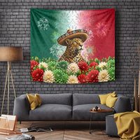 Viva Mexico Independence Day Tapestry Sombrero Jaguar Mayan Pyramid Fireworks