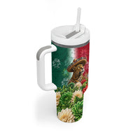 Viva Mexico Independence Day Tumbler With Handle Sombrero Jaguar Mayan Pyramid Fireworks