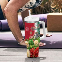 Viva Mexico Independence Day Tumbler With Handle Sombrero Jaguar Mayan Pyramid Fireworks