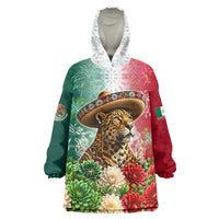 Viva Mexico Independence Day Wearable Blanket Hoodie Sombrero Jaguar Mayan Pyramid Fireworks