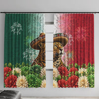 Viva Mexico Independence Day Window Curtain Sombrero Jaguar Mayan Pyramid Fireworks