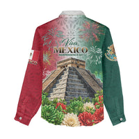 Viva Mexico Independence Day Women Casual Shirt Sombrero Jaguar Mayan Pyramid Fireworks