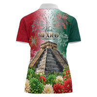 Viva Mexico Independence Day Women Polo Shirt Sombrero Jaguar Mayan Pyramid Fireworks