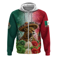 Viva Mexico Independence Day Zip Hoodie Sombrero Jaguar Mayan Pyramid Fireworks