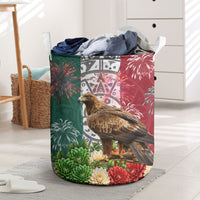 Viva Mexico Independence Day Laundry Basket Golden Eagle Angel Aztec Pattern