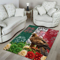 Viva Mexico Independence Day Area Rug Golden Eagle Angel Aztec Pattern