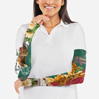 Viva Mexico Independence Day Arm Sleeves Golden Eagle Angel Aztec Pattern