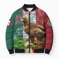 Viva Mexico Independence Day Bomber Puffer Jacket Golden Eagle Angel Aztec Pattern