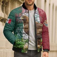 Viva Mexico Independence Day Bomber Puffer Jacket Golden Eagle Angel Aztec Pattern