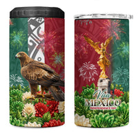 Viva Mexico Independence Day 4 in 1 Can Cooler Tumbler Golden Eagle Angel Aztec Pattern