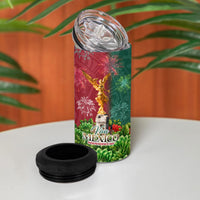 Viva Mexico Independence Day 4 in 1 Can Cooler Tumbler Golden Eagle Angel Aztec Pattern